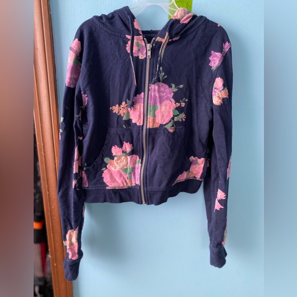 Cropped Floral Zip Up